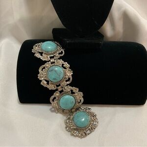 Vintage Faux Turquoise Cabochon Western Link Bracelet (1980’s)